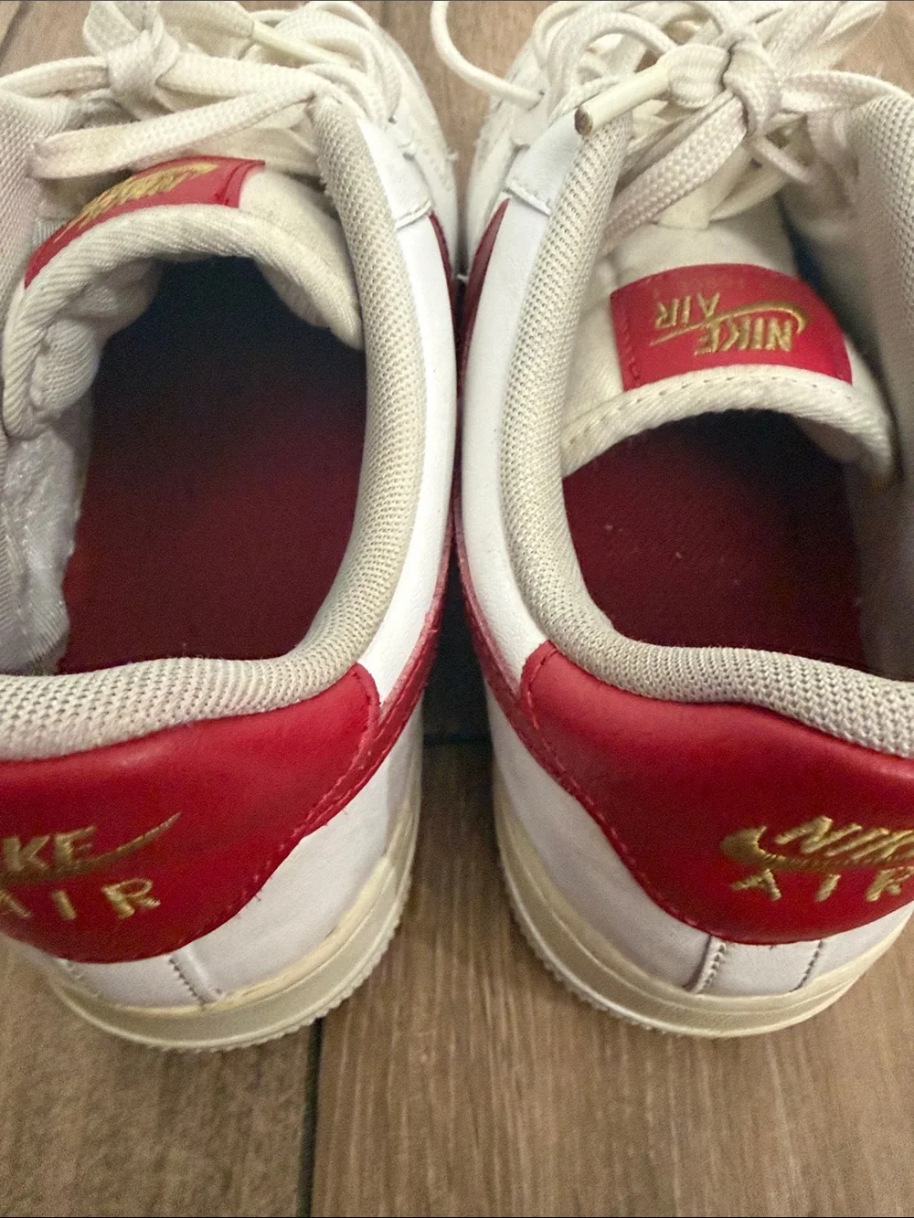 Nike Air Force 1 '07 ESS White Sneakers with Red Swoosh